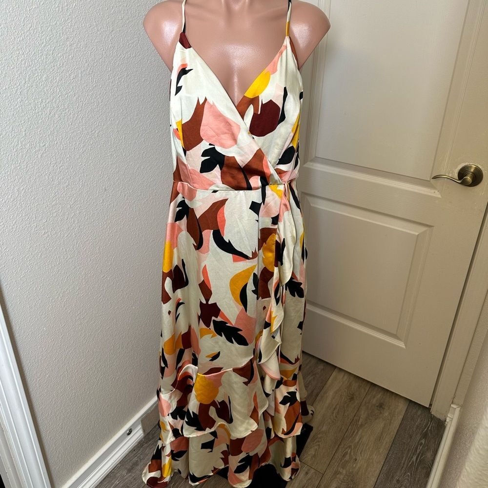 Nine West Cream Maxi Dress with Pink, Mustard & Black Abstract Print